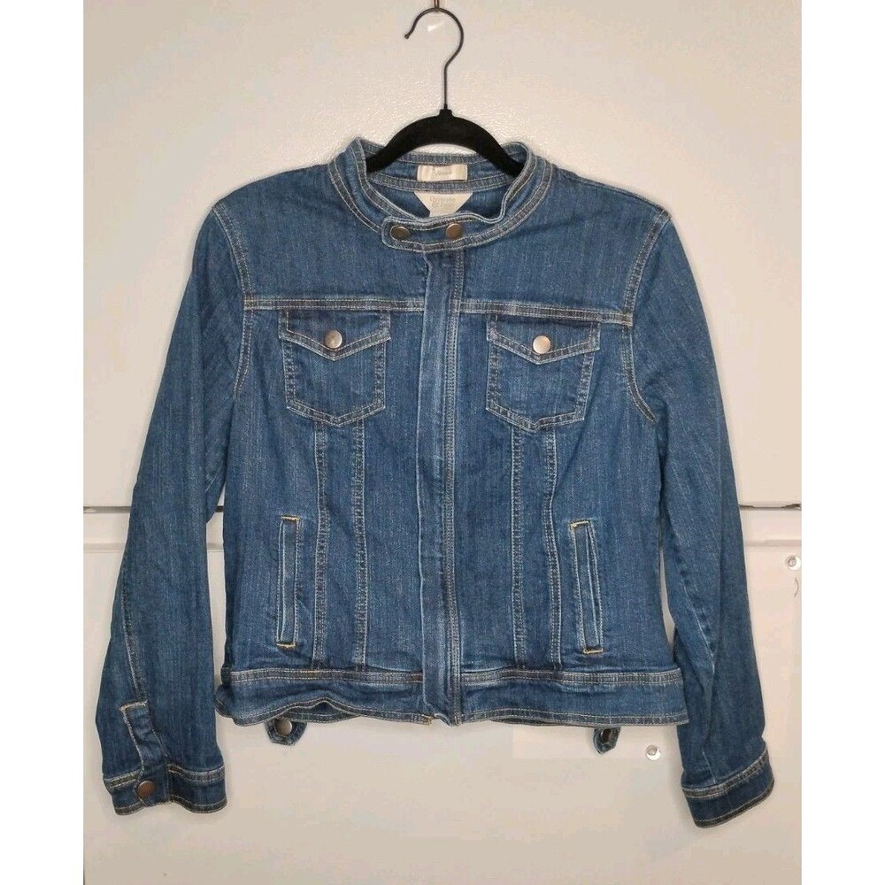 Christopher & Banks Women's Blue Denim Jacket Snaps Full Zip Size Large/Petite